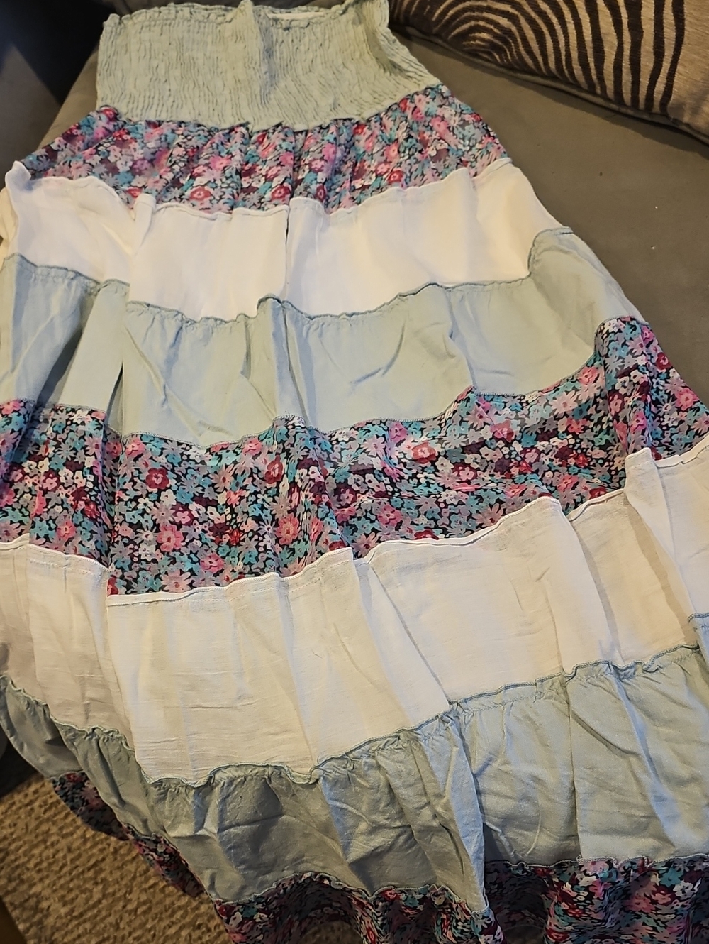 Wet Seal Tiered Maxi Skirt in Light Blue, White, Pink Floral